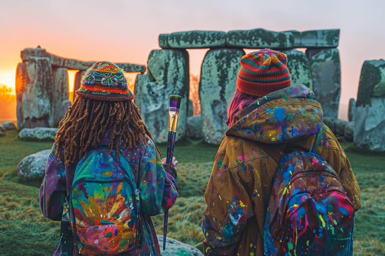 Lire la suite à propos de l’article Action audacieuse au lever du soleil : deux militants écologistes défient Stonehenge avec de la peinture pour un futur durable