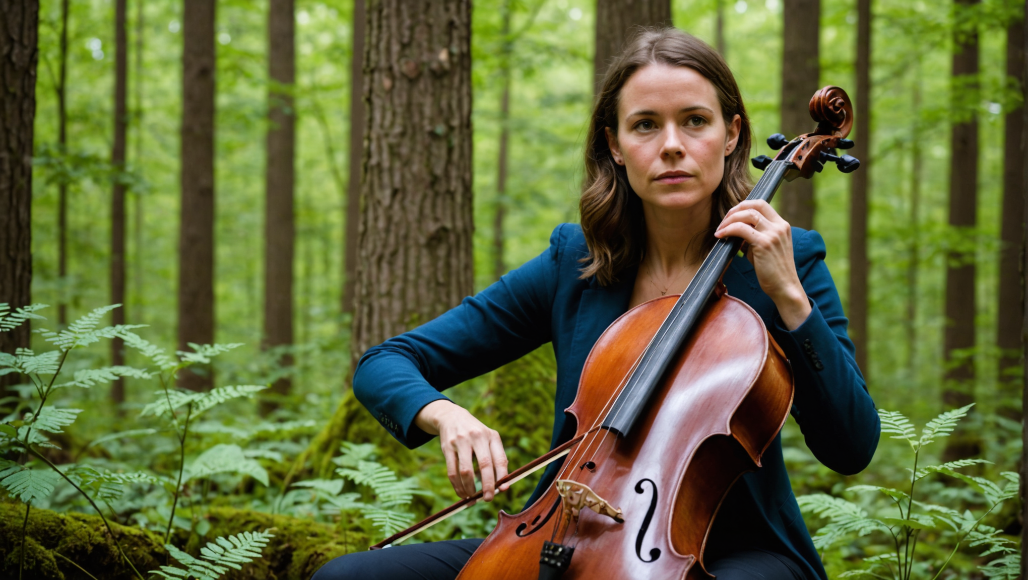 Lire la suite à propos de l’article La mélodie des bois : quand la violoncelliste Olivia Gay transforme la forêt en une symphonie éco-responsable